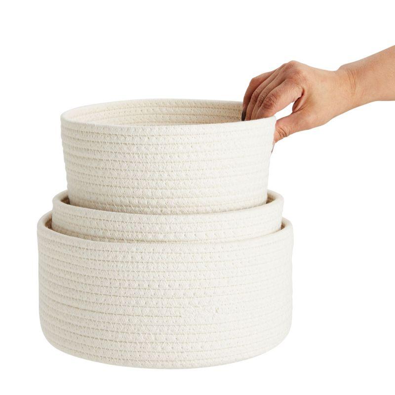 Farmlyn Creek 3-Pack Round Cotton Woven Baskets for Storage, White Home Organizers (3 Sizes)