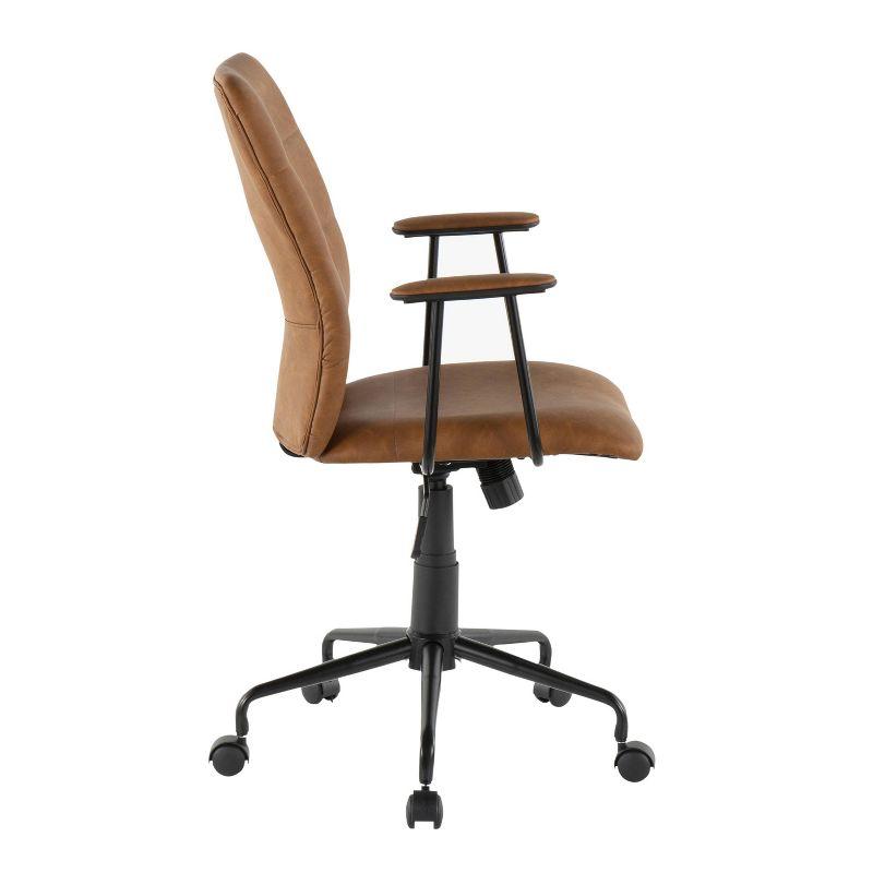 LumiSource Fredrick Contemporary Office Chair Faux Leather Brown: Swivel, Adjustable, Metal Frame, Fixed Arms