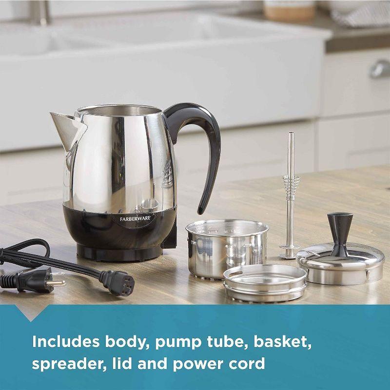 Farberware Electric Coffee Percolator, FCP240, Stainless Steel Basket, Automatic Keep Warm, No-Drip Spout, 4 Cup