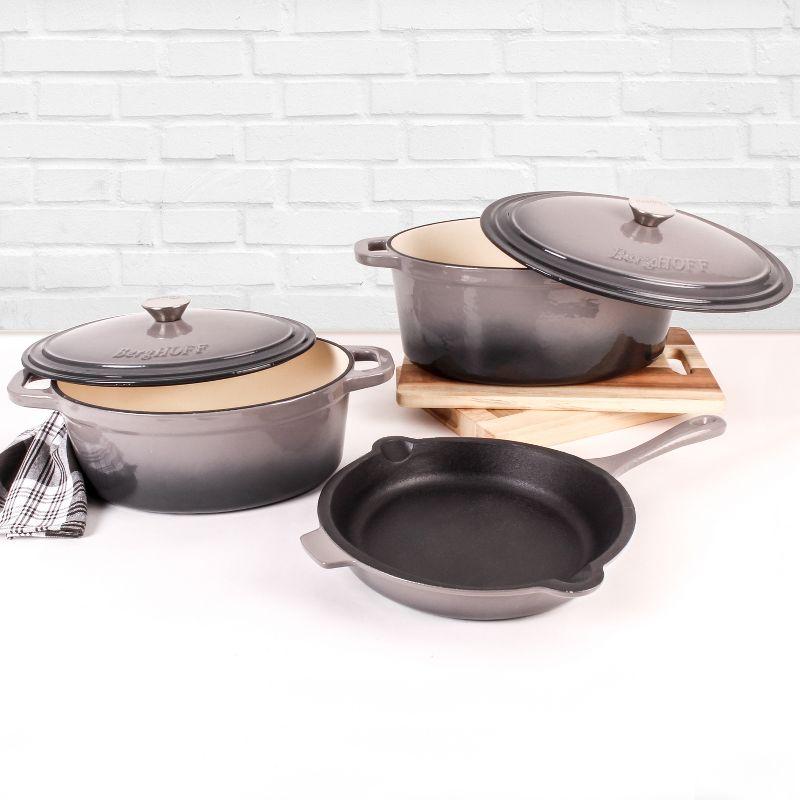 BergHOFF BergHOFF Neo 5Pc Cast Iron Set: 5Qt and 8Qt Covered Dutch Ovens and 10" Fry Pan