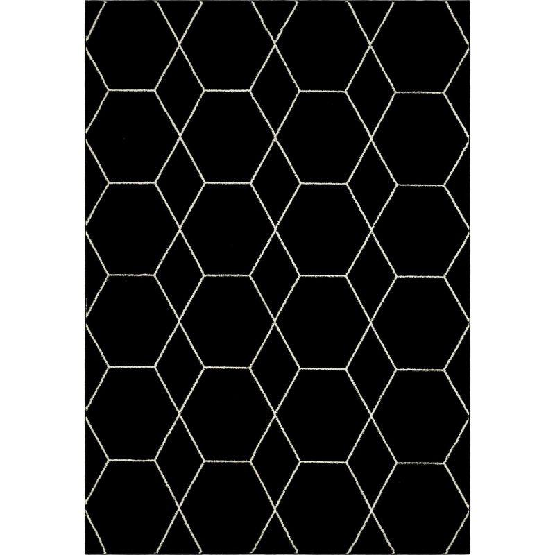 Modern Black and Ivory Trellis Synthetic Area Rug