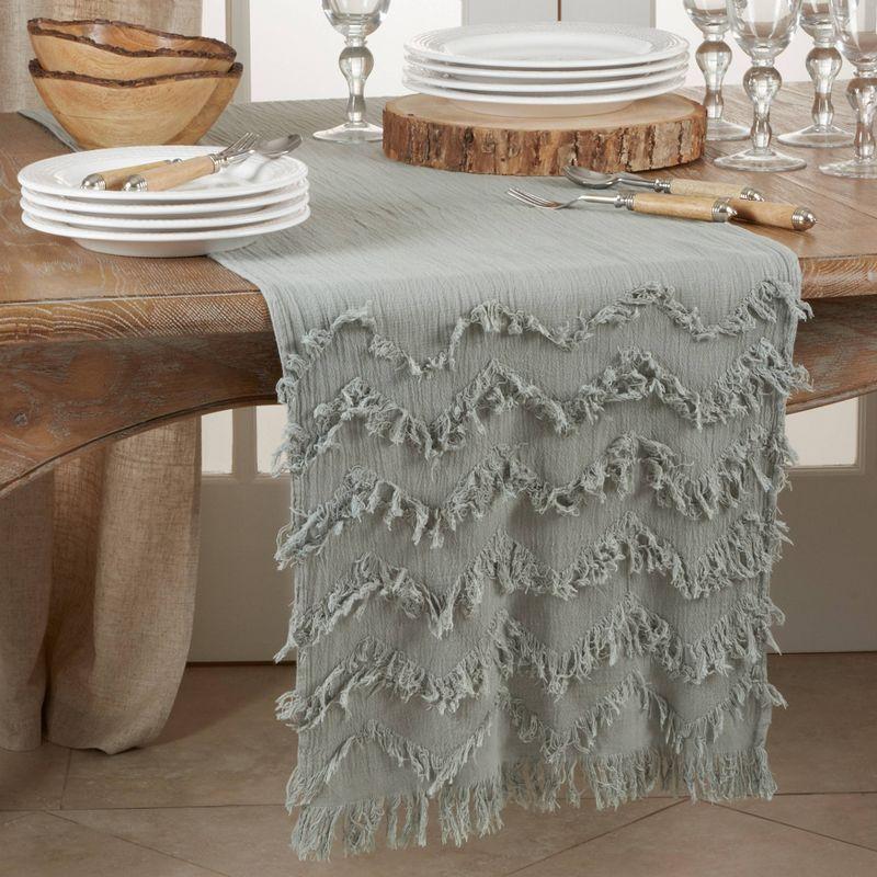 72" x 16" Cotton Chevron Fringed Table Runner Blue - Saro Lifestyle: Classic Pattern, Machine Washable, Rectangle Shape