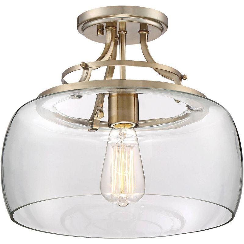 Franklin Iron Works Charleston Modern Farmhouse Ceiling Light Semi Flush Mount Fixture 13 1/2" Wide Warm Brass LED Clear Glass for Bedroom Kitchen