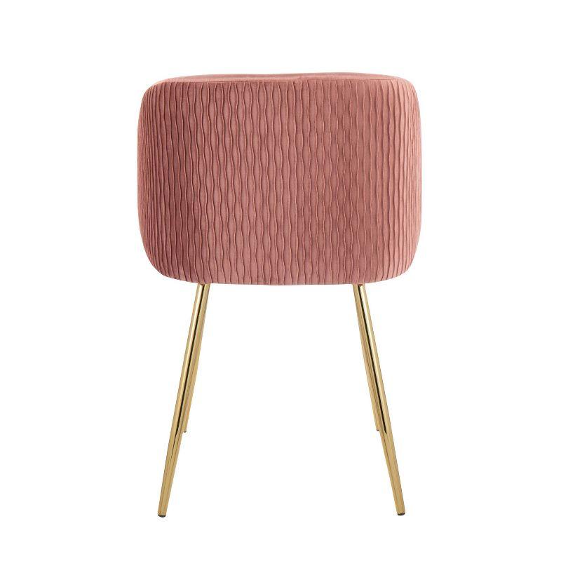 Fran Pleated Velvet Waves Upholstered Dining Chair Set - Pink