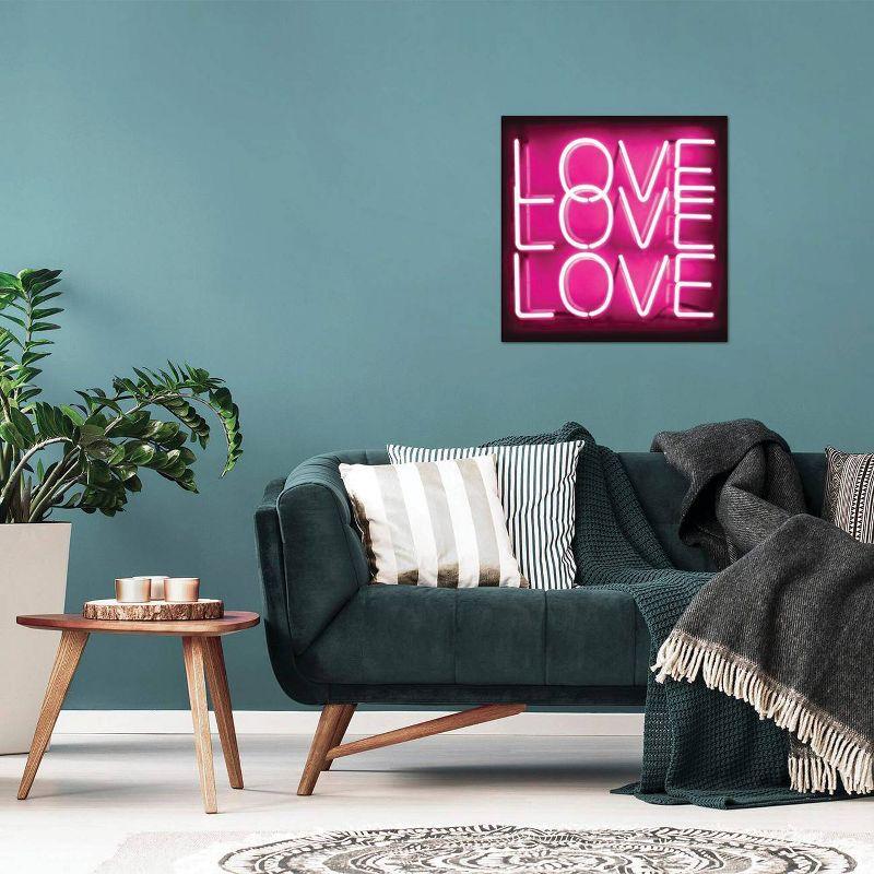 Neon Love Love Love Pink and Black Canvas Print