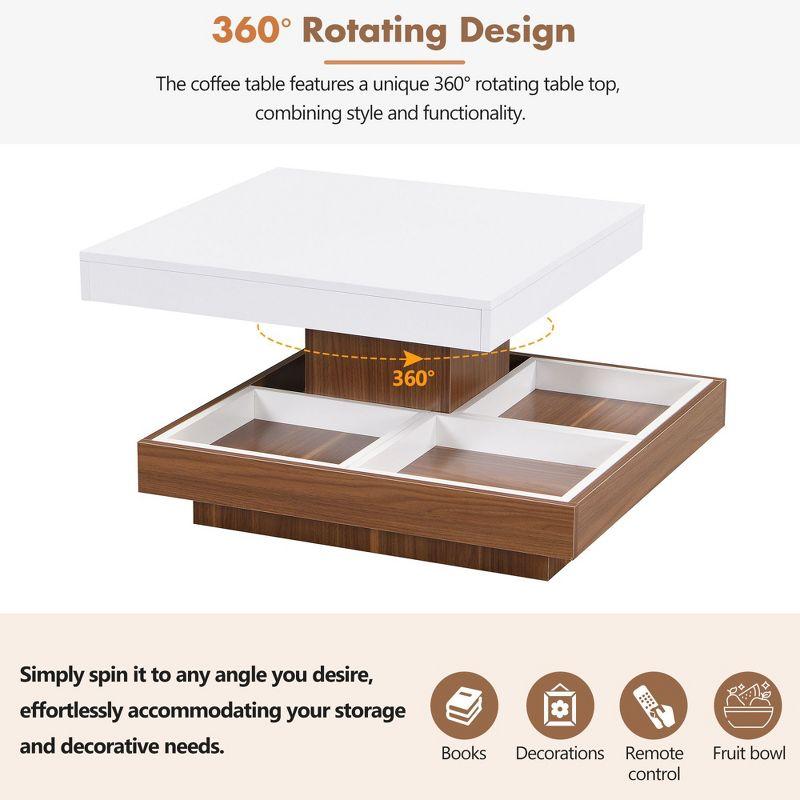 NicBex  Square 360-Degree Rotating Coffee Table with 3 Detachable Tray,2-Tier Center Table with Storage for Living Room,White