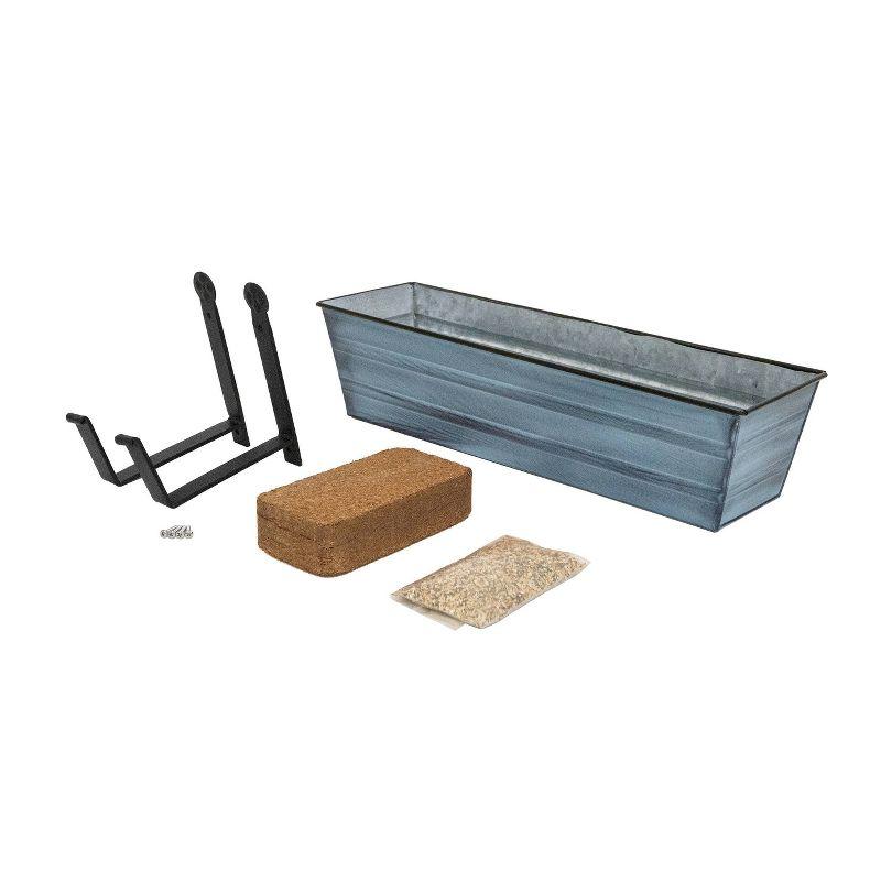 Small Light Blue Galvanized Steel Outdoor Planter with Wall Brackets