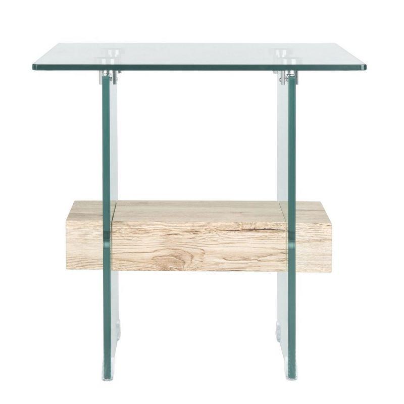 Tate Transitional 20" Square Natural Wood & Glass Accent Table