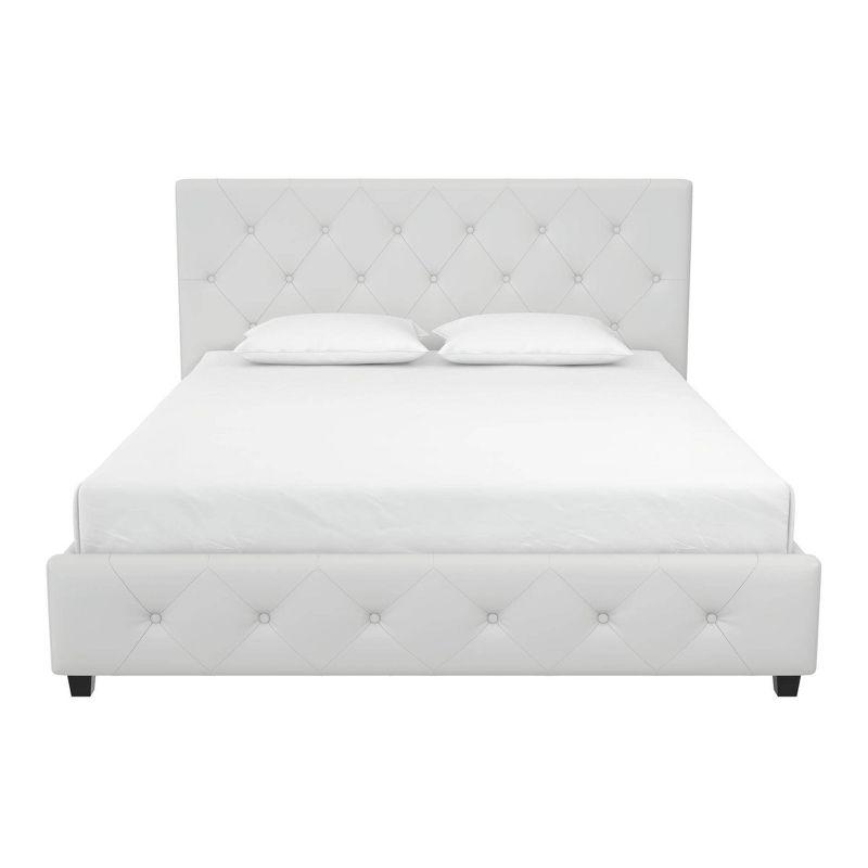 Queen White Faux Leather Tufted Upholstered Bed with Slats