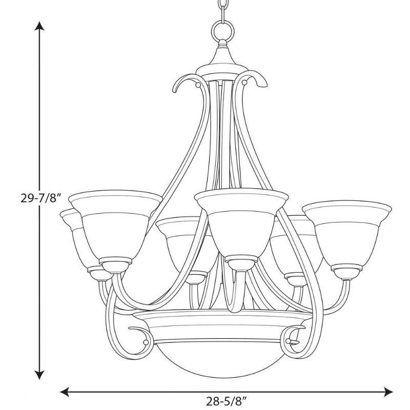 Progress Lighting Torino 6-Light Two-Tier Chandelier, Brushed Nickel, Etched White Glass Shades