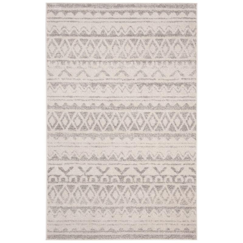 Ivory and Gray Rectangular Synthetic Area Rug