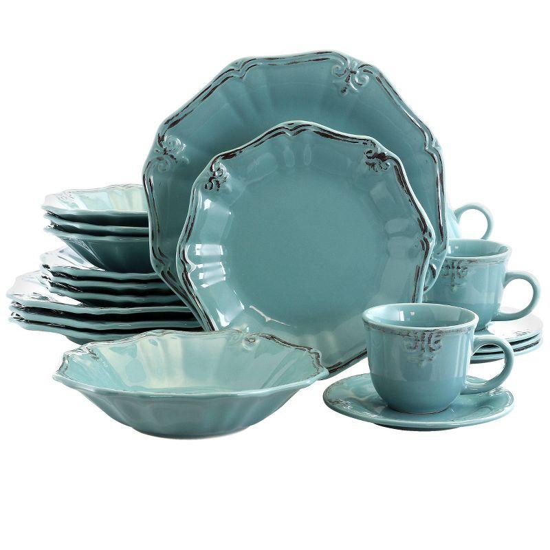 Turquoise Floral Ceramic 20-Piece Dinnerware Set