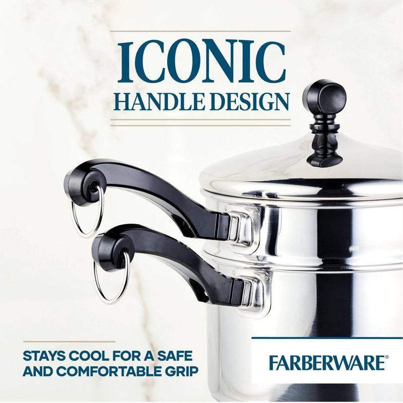 Farberware Classic Series 2qt Stainless Steel Double Boiler and Saucepan with Lid Silver: Dishwasher-Safe Cookware