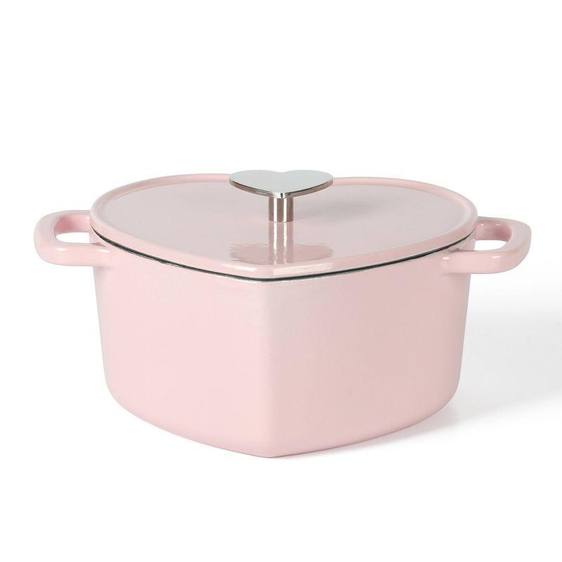 Martha Stewart Heart Shaped 2qt Dutch Oven Pink: Enamel Surface, Oven-Safe, Gas & Electric Compatible, 9.5 lbs