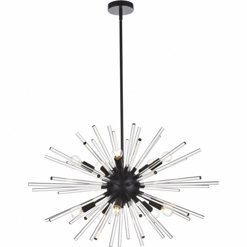 Modern Black Iron and Crystal 10-Light Pendant