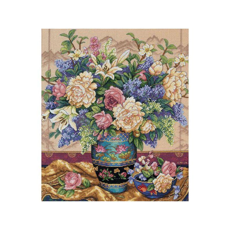 Oriental Splendor 12"x14" Beige Aida Counted Cross Stitch Kit with Gold Highlights