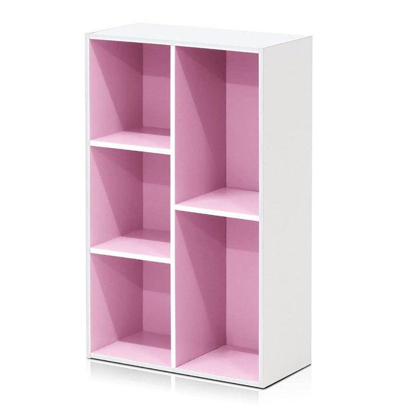 Furinno 5-Cube Reversible Open Storage Bookcase Toy Storage Cabinet Organizer,White/Pink