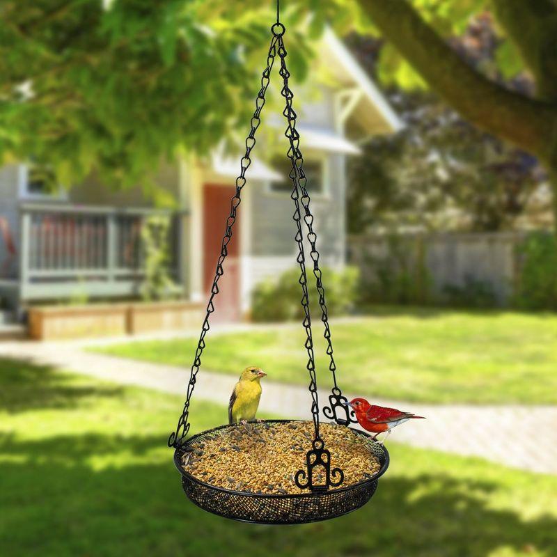 Sorbus Metal Bird Feeder Hanging Tray in Black