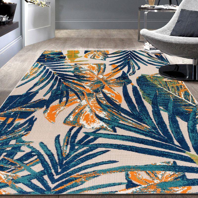 World Rug Gallery Floral Leaves Indoor/Outdoor Area Rug - Multi 5' x 7'