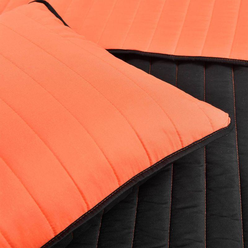 Reversible Black and Orange Microfiber Quilt Set Full/Queen Size