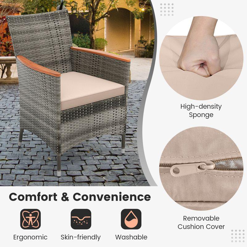Costway 9PCS Patio Rattan Dining Set Mix Gray Acacia Wood Table Cushioned Chair