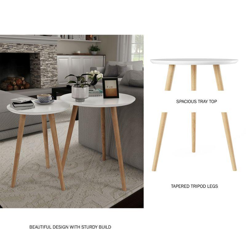 Hastings Home Nesting End Tables - Mid-Century Modern Wood Accent Table With Circular Top - Set of 2, White/Natural