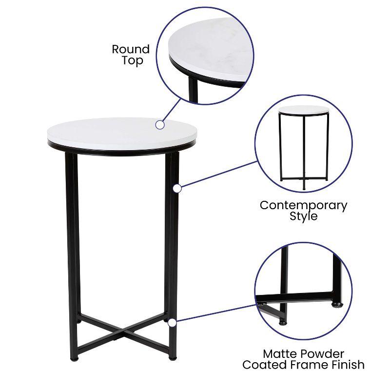 Elegant White Round Laminate Top End Table with Matte Black Metal Frame