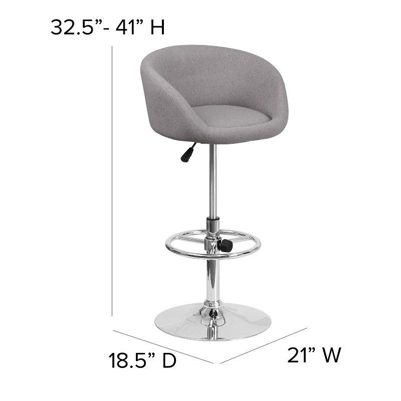 Merrick Lane Bucket Seat Bar and Dining Stool Modern Gray Fabric Stool with 360 Swivel, Adjustable Height and Chrome Footrest