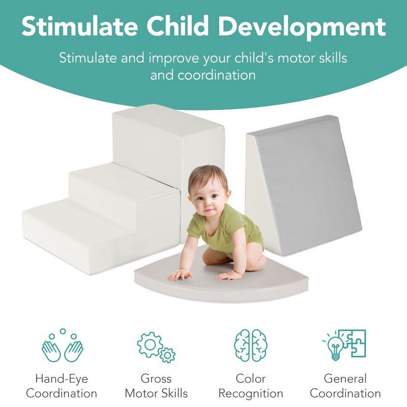 Best Choice Products 4-Piece Kids Climb & Crawl Soft Foam Block Playset Structures for Child Development - Neutral