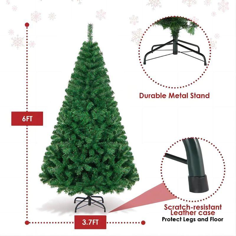 6 FT Artificial Christmas Tree Pine Hinged with 1000 Branch Tips and Sturdy Metal Base