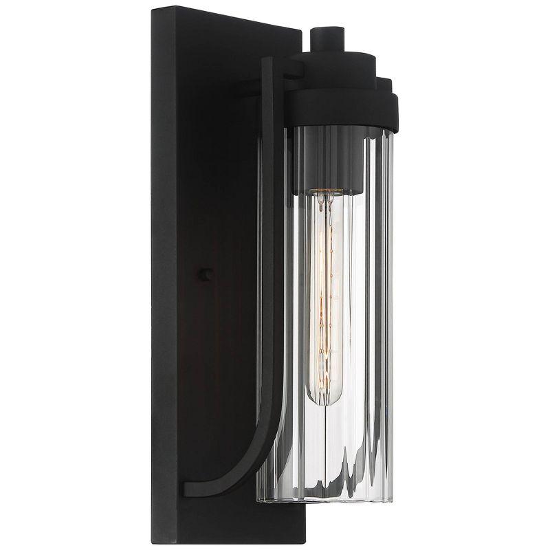 Possini Euro Design Bogota Modern Outdoor Wall Light Fixtures Set of 2 Textured Black 15 1/2" Clear Ribbed Glass for Post Exterior Barn