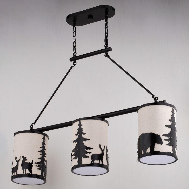 VAXCEL Acadia 3L Bronze Rustic Linear Chandelier Island Pendant Light Fixture Bear and Tree