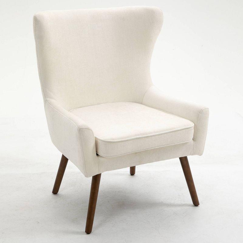 Beige Velvet Wingback Accent Chair with Poplar Wood Frame