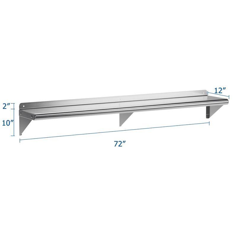 Whizmax Stainless Steel Shelf 12" x 72",260 lb [NSF Certified] Metal Wall Mount Shelf with Backplash for Restaurant, Laundry Room, Kitchen and Garage