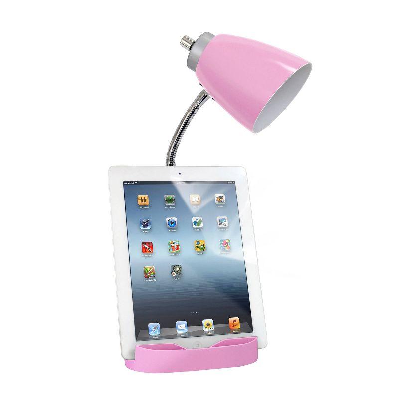 Creekwood Home Sleek Essentials 18.5" Flexible Desk Lamp with Charging Outlet and Storage Pink