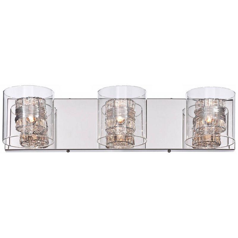 Possini Euro Design Wrapped Wire Modern Wall Light Chrome 22" Fixture Clear Glass Cylinder Shade for Bedroom Bathroom Vanity Reading Living Room House