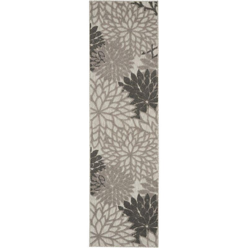 Aloha Silver Grey Floral Bloom 2' x 6' Synthetic Runner Rug