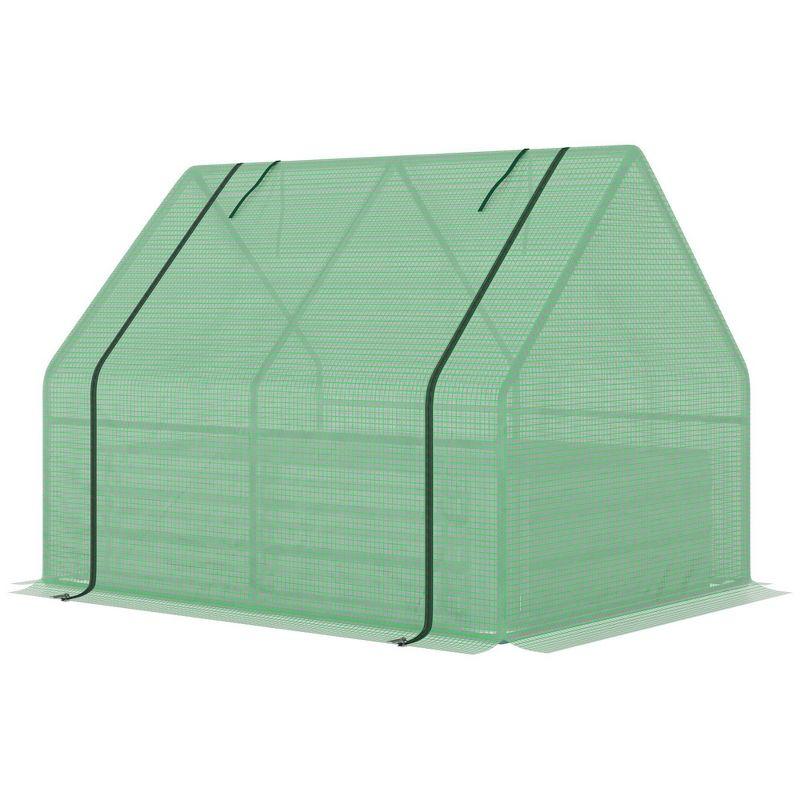 Outsunny Raised Garden Bed with Mini Greenhouse, Steel Outdoor Planter Box with Plastic Cover, Roll Up Window, Dual Use