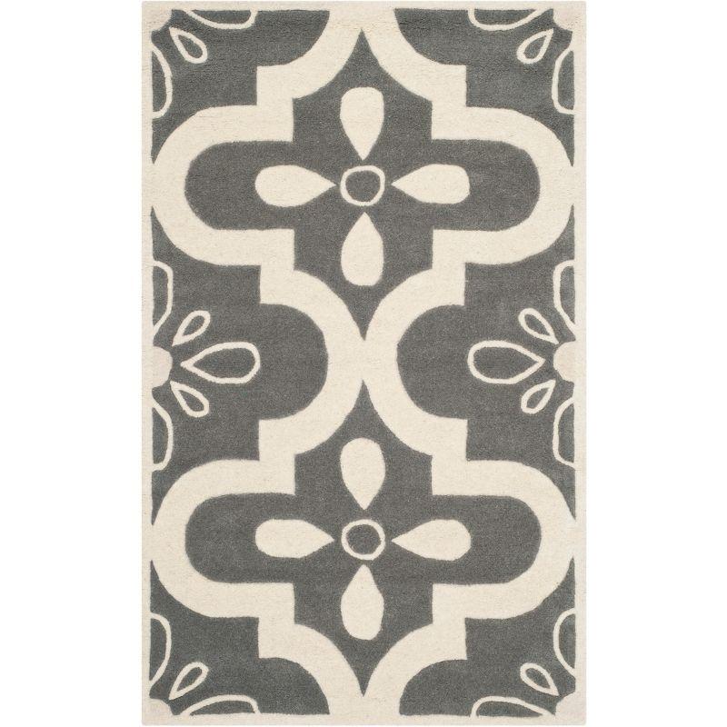 Ivory and Dark Grey Hand-Tufted Wool Area Rug