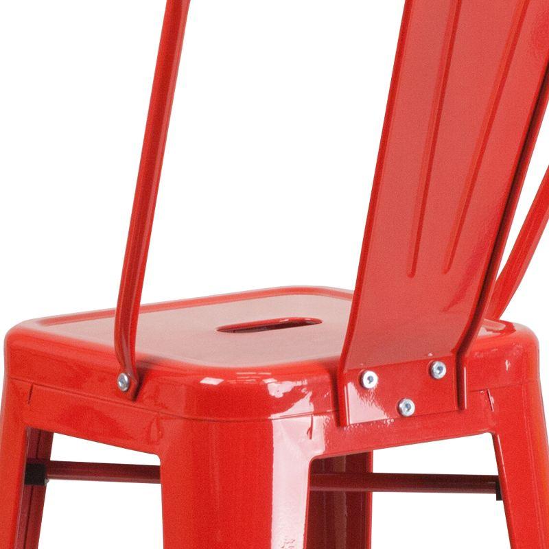 Vibrant Red Metal Indoor-Outdoor Barstool with Removable Back, 30"