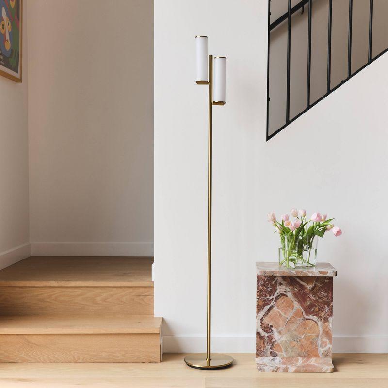 Brightech Gemini 64 in. Industrial 2-Light 3-Way Dimming LED Floor Lamp with 2 Glass Cylinder Shades