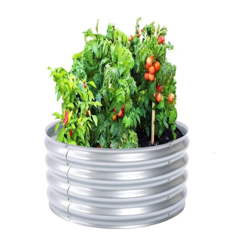 24" Galvanized Steel Round Raised Garden Bed Planter