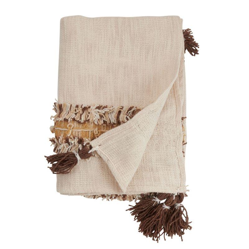 Ivory Cotton Tassel & Fringe Throw Blanket