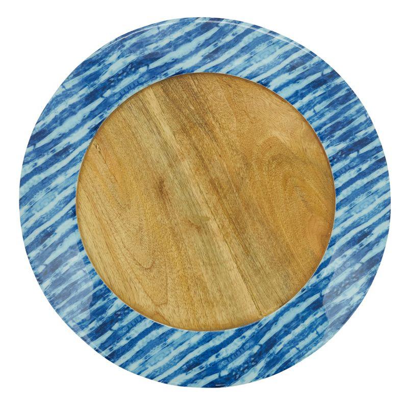 Blue Stripe Rim Mango Wood Table Chargers, Set of 4