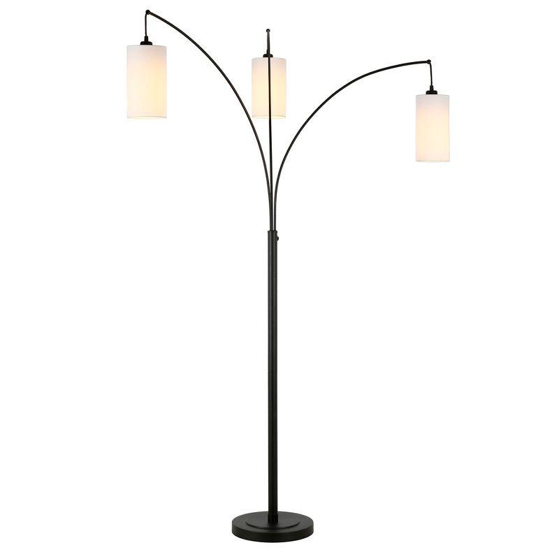 Hudson and Canal 3-Light Torchiere Floor Lamp with Fabric Shade Blackened Bronze/White: Metal Body, Push Button Foot Switch