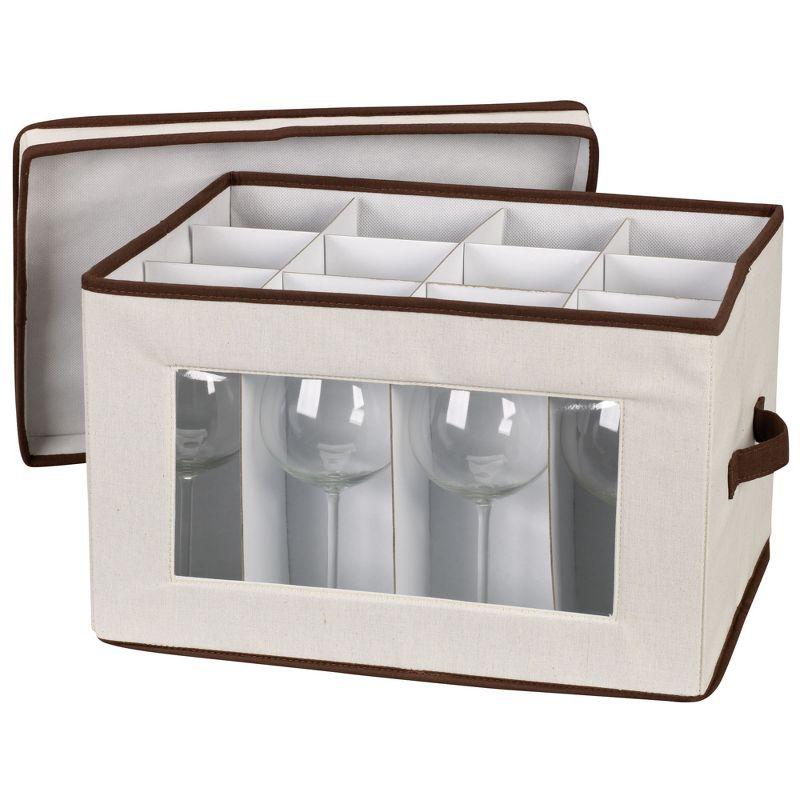 Wine Glass Storage Box, Strong Frame and Handles, Windowed Panel, Cream