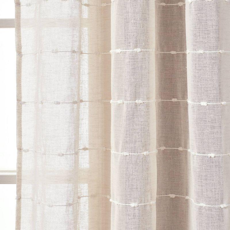 Set of 2 (95"x38") Farmhouse Textured Grommet Sheer Window Curtain Panels Beige - Lush Décor: Polyester Microfiber