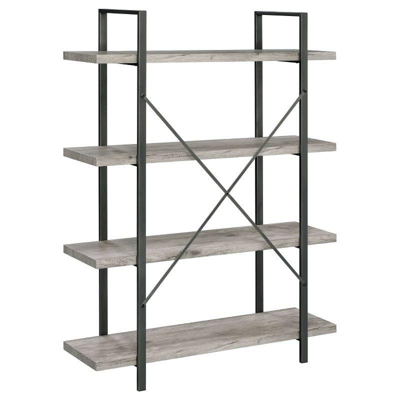 55" Cole 4 Shelf Bookcase with Frame Gray Driftwood/Gunmetal - Coaster