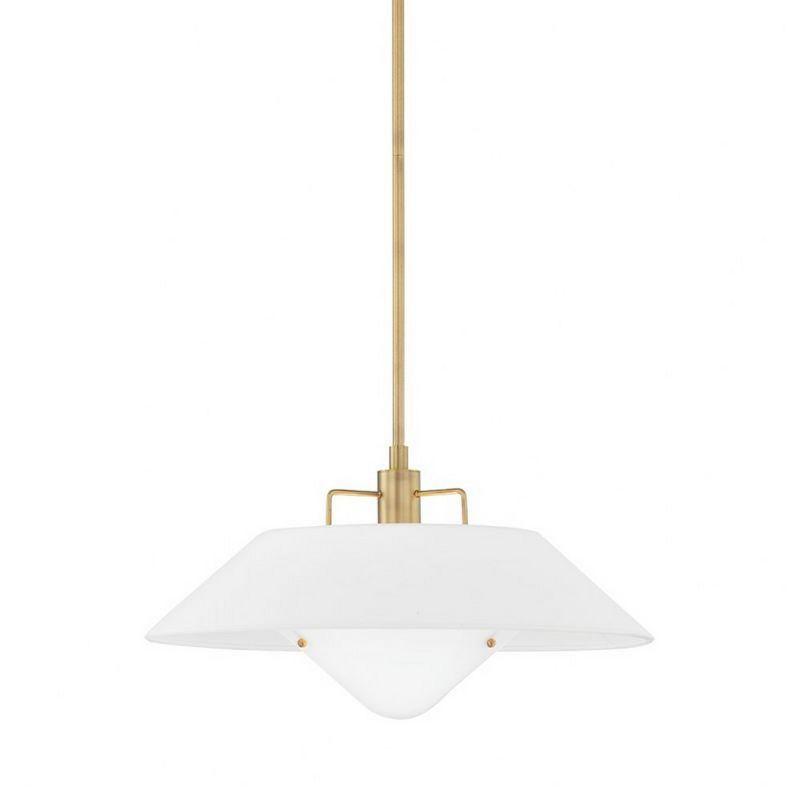 Patina Brass and White Linen 1-Light Pendant