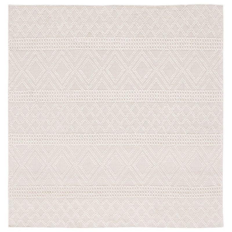 Ivory Hand-Knotted Wool Square Area Rug